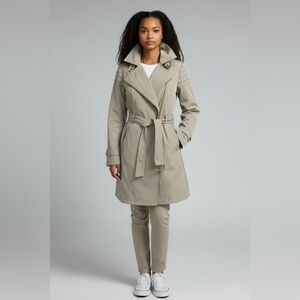 Michael Kors Lightweight Khaki Trench Jacket Asymmetric Zip Sz S